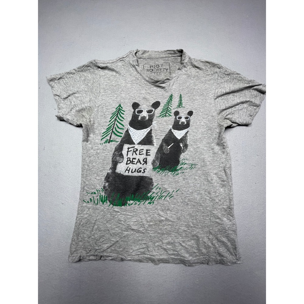 Riot Society T-Shirt Cotton Poly Heather Gray Free Bear Hugs M Mens